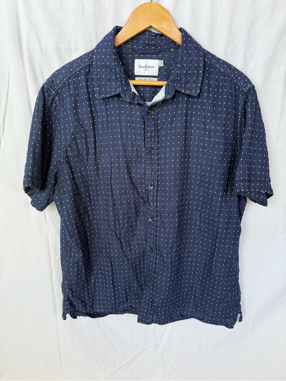 Goodfellow & Co Navy Short-Sleeve Button-Down with Micro Dot Print